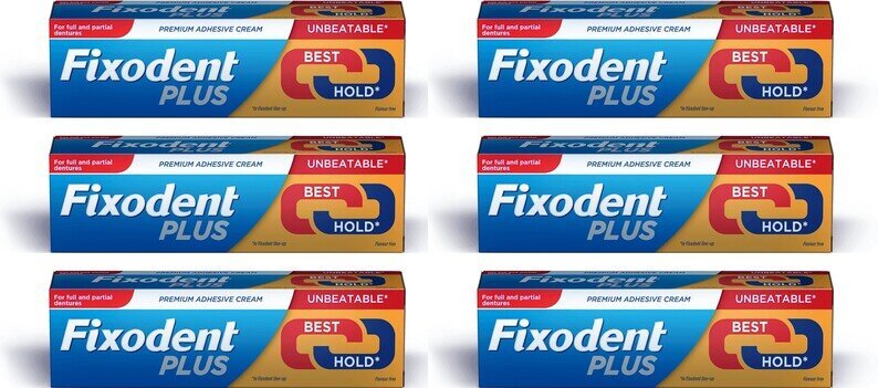 Fixodent Plus Best Hold Premium Denture Adhesive Cream - 40g - Pack of 6
